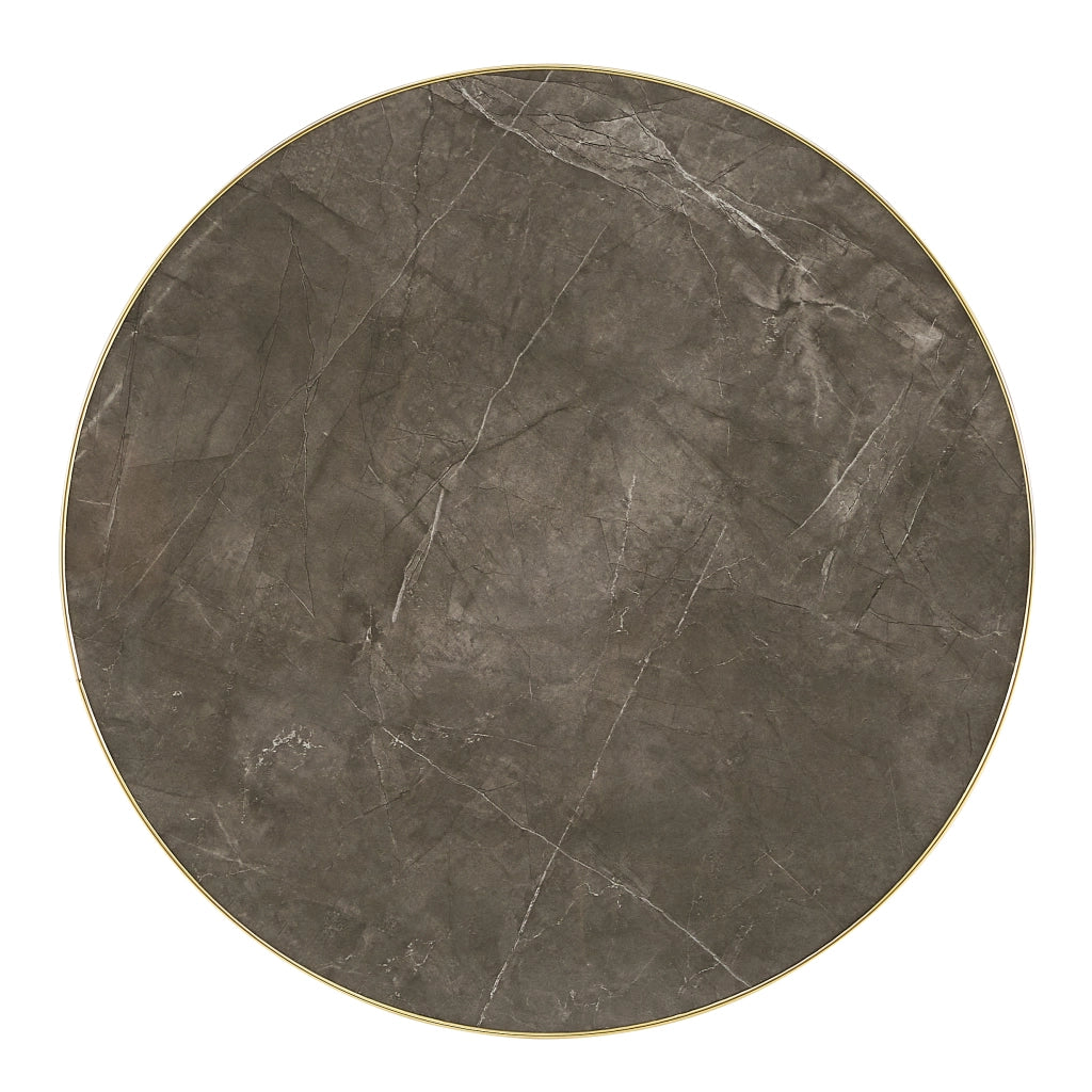 Tavolino basso rotondo con piano effetto marmo e bordo oro, base stabile, in MDF, grigio 73.5 × 71.0 × 24.0 cm