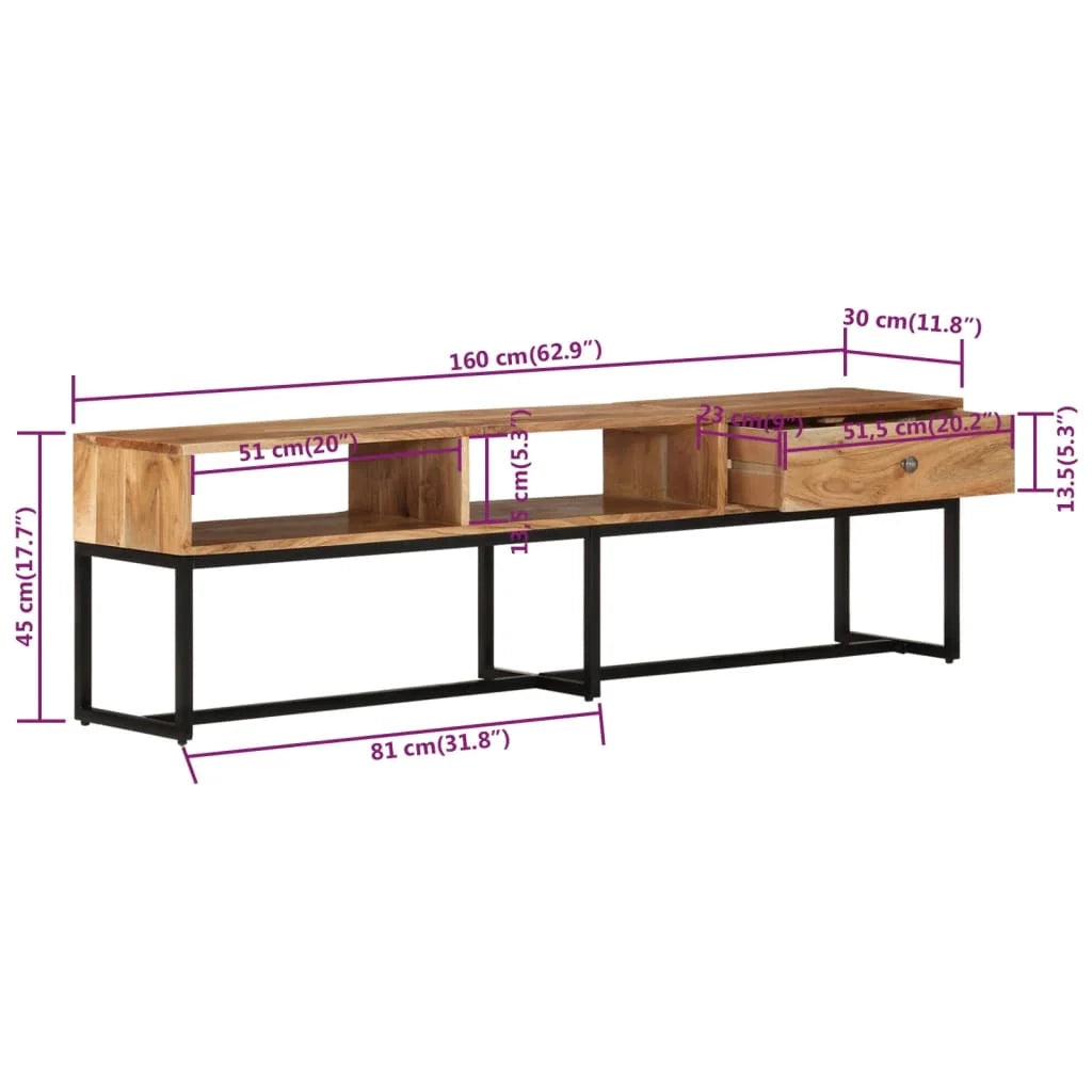 Mobile TV multimediale scaffale TV credenza mobile TV sala da pranzo soggiorno camera da letto 160 x 30 x 45 cm legno massello di acacia marrone 02_0026055