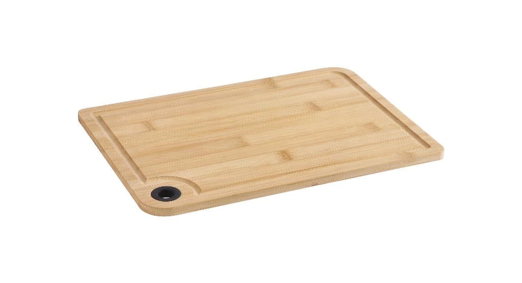 Tagliere da Cucina in Legno di Bamboo con Bordo Raccoglisugo 28 x 18 cm
