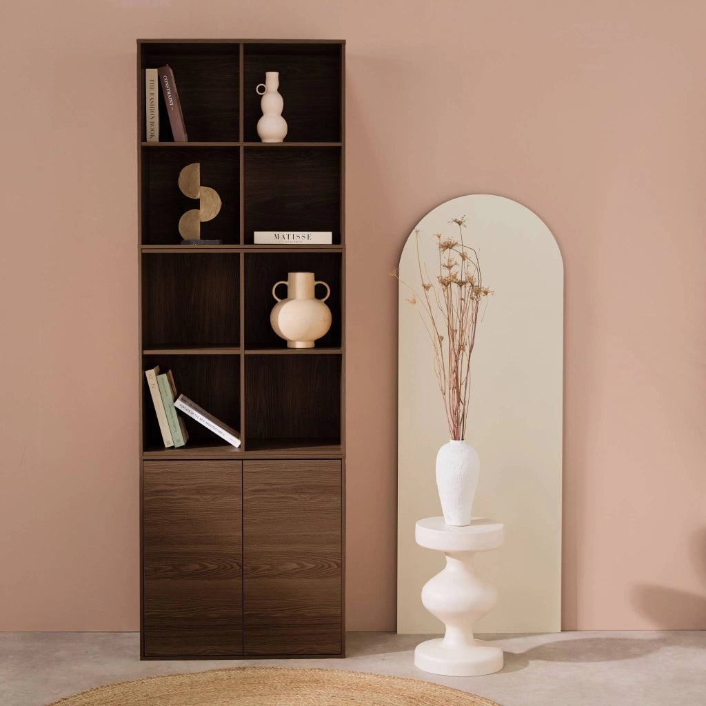 Libreria modulare in legno 3 elementi, 2 ante 8 vani, noce