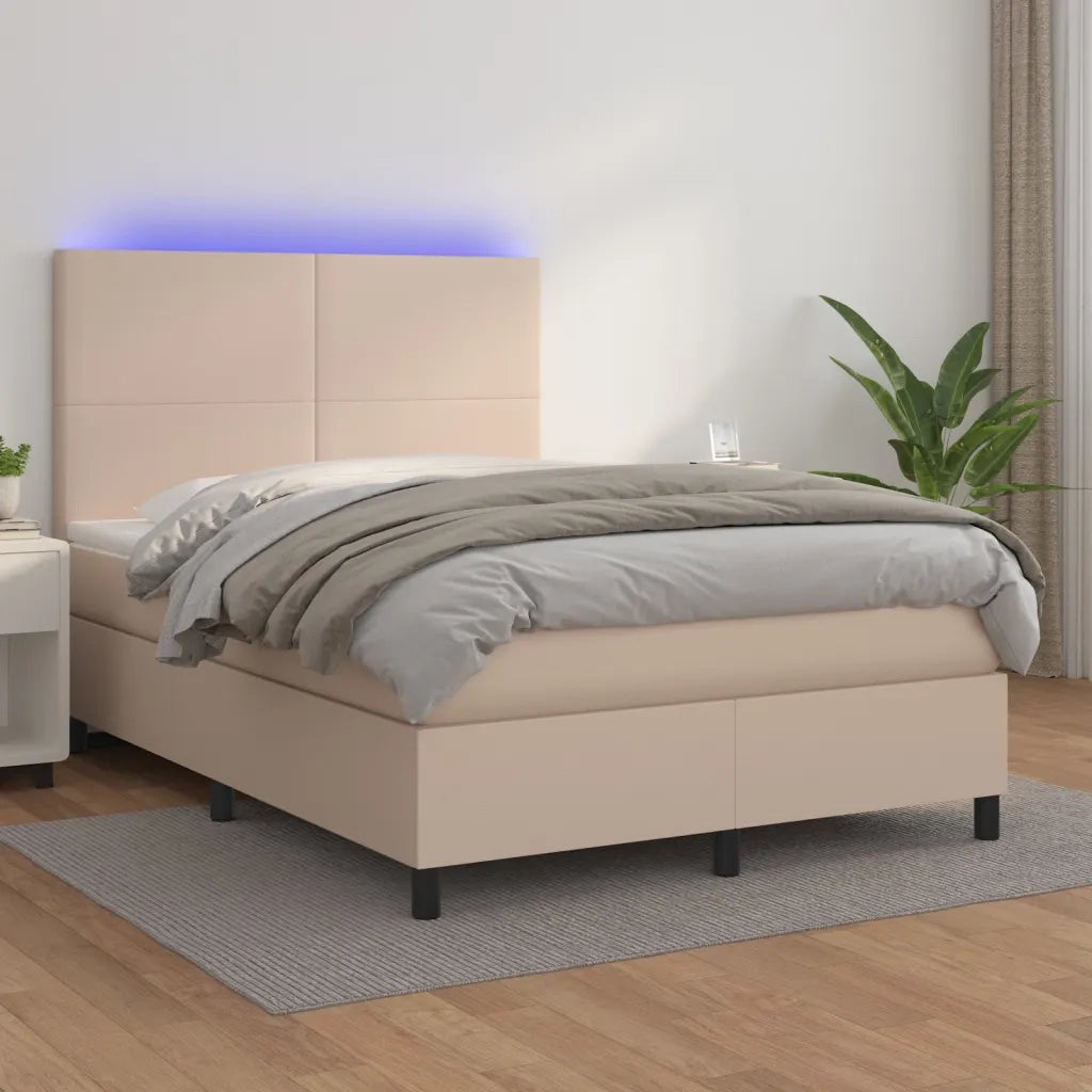 Giroletto Molle Materasso e LED Cappuccino 140x190cm Similpellecod mxl 75064