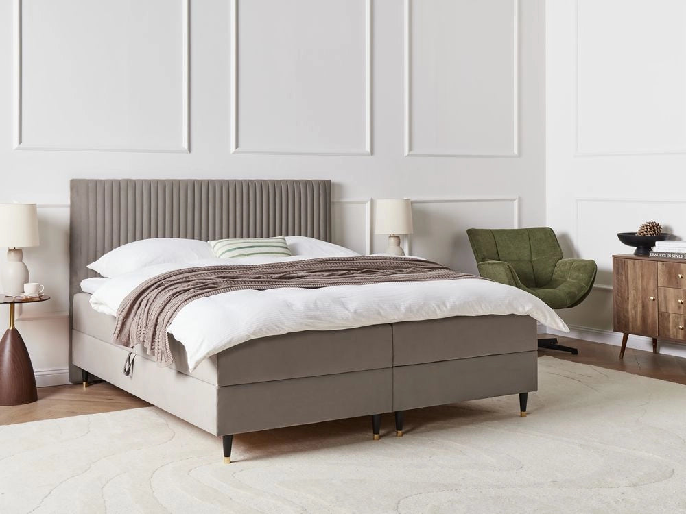 Letto matrimoniale in velluto bianco sporco con contenitore 180 x 200 cm stile glamour