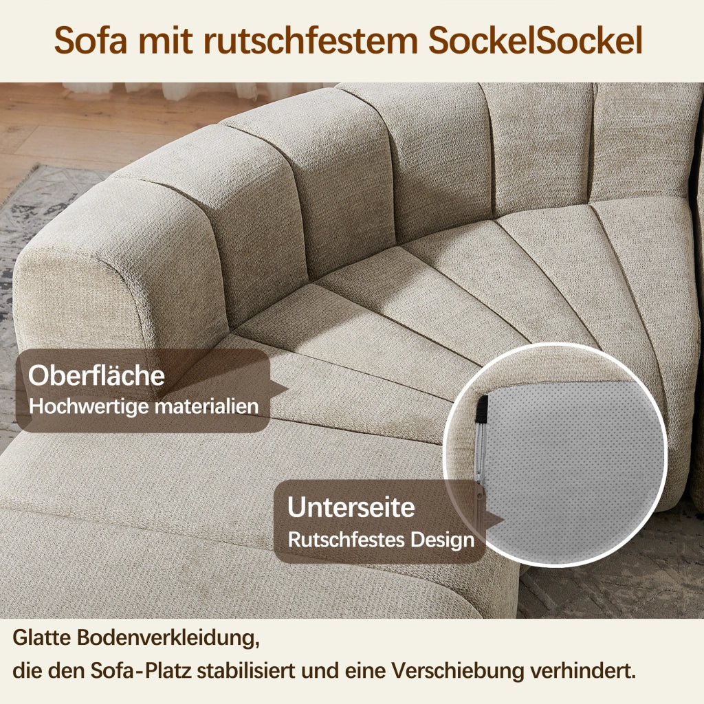 Divano angolare modulare a 4 posti in chenille marrone con moduli combinabili e seduta versatile per salotto