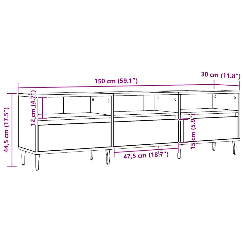 Mobile TV rettangolare con ampio vano contenitore per soggiorno 150 x 30 x 44 cm in rovere multistrato realizzato artigianalmente 02_0051073
