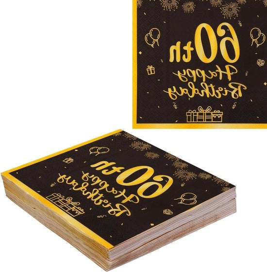 Decorazioni per il 60° compleanno - tovaglioli di carta neri e oro - 40 pezzi tovaglioli da tavola - decorazione per tavola di compleanno - uomini donne - articoli per feste