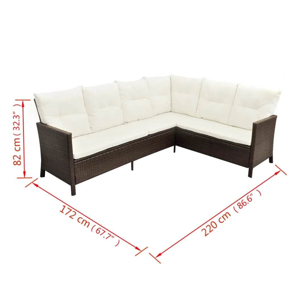 Set Divani da Giardino 4 pz con Cuscini in Polyrattan Marrone 43095