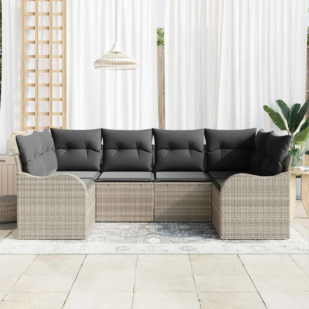 Set Divano da Giardino 6 pcs Grigio chiaro Poly Rattan 3345842