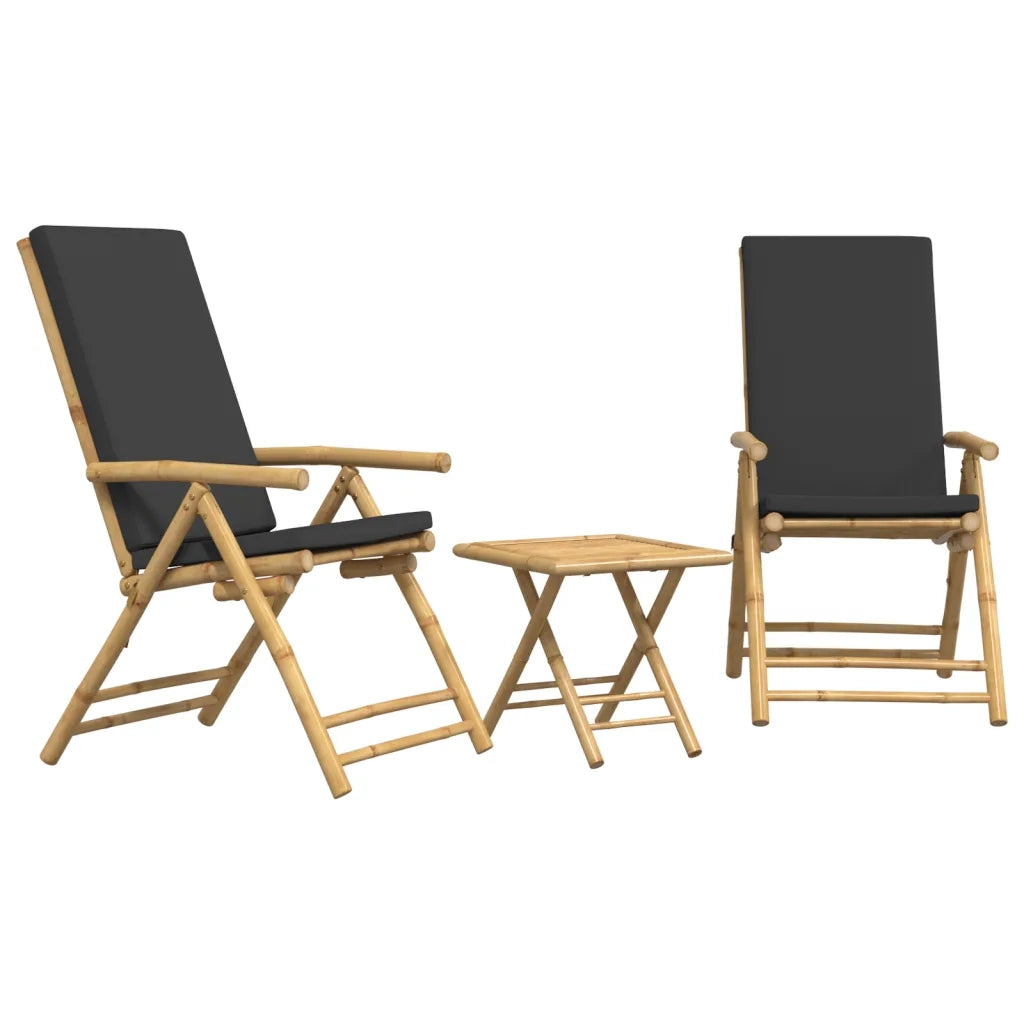 Set da Bistrot Pieghevole 3pz con Cuscini Grigio Scuro Bambù 3208932