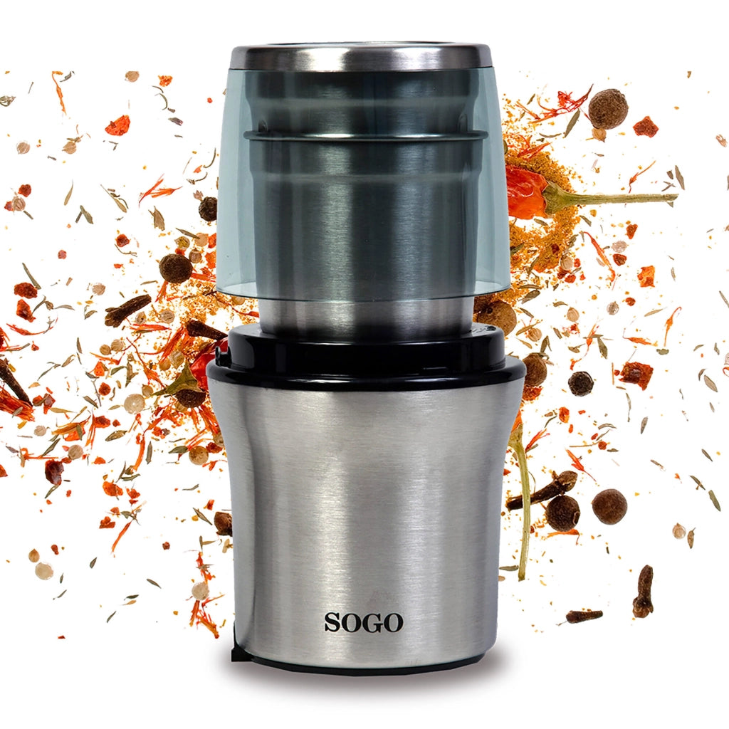 Macinacaffè elettrico con tritatutto, 2 contenitori acciaio inox 100g, macinazione secco e umido 300W cucina - SOGO