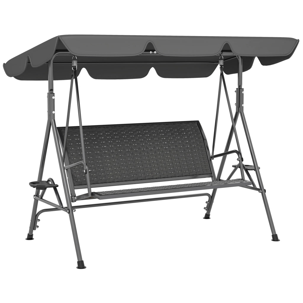 Dondolo da Giardino 3 Posti in Rattan PE e Acciaio ¨C zephmum ¨C Grigio 204x112x150 cm