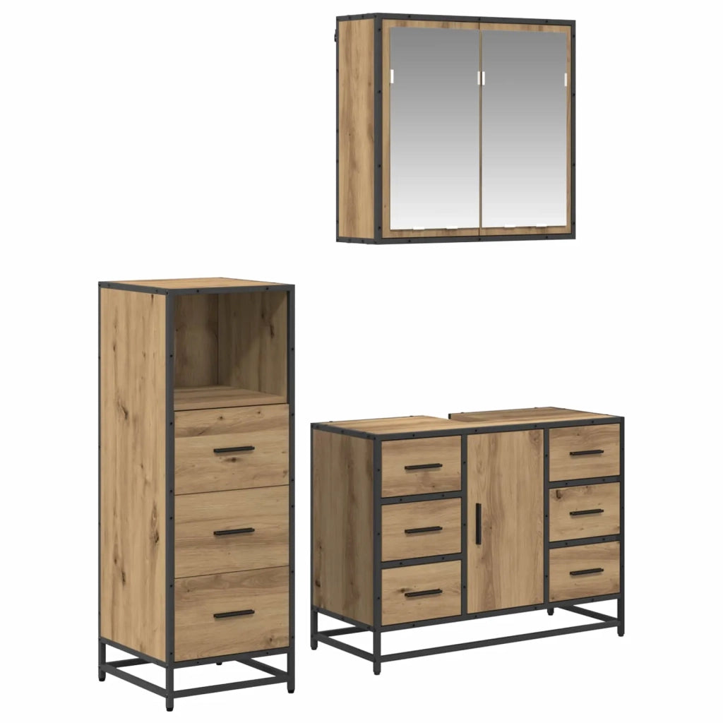 Set di mobili per il bagno con porta 3 pcs Rovere artigianale 3402537