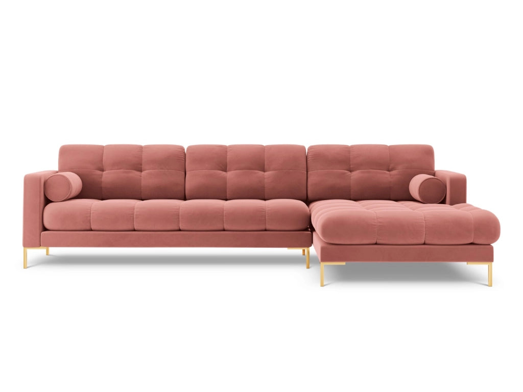 Cosmopolitan Design - Divano angolare destro "Bali" 5 posti in velluto rosa 