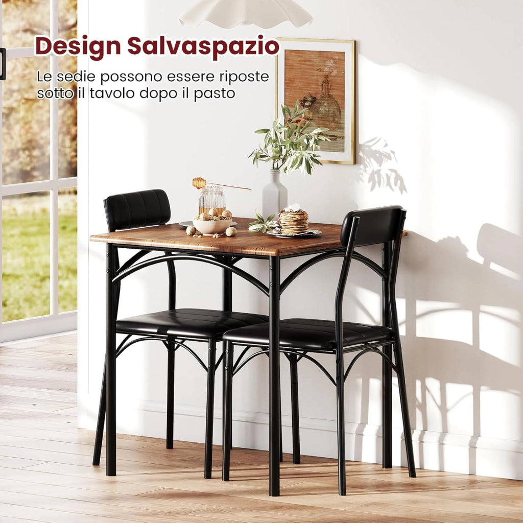 Set Tavolo e 2 Sedie, Tavolino e Sedie da Balcone con Schienali e Sedute Imbottiti, Gambe in Metallo, Mobili Salvaspazio per Cucina, Ristorante e Bistro