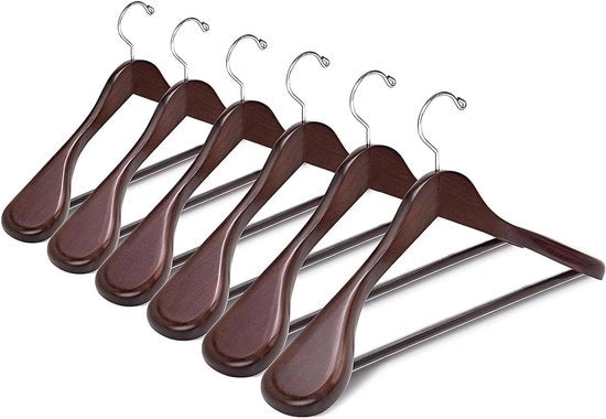 Hanger per abito in legno retro - 10 pezzi, 445 cm, spalla larga (58 cm), hanger per abiti in legno antico con staffa antiscivolo - noce marrone scuro