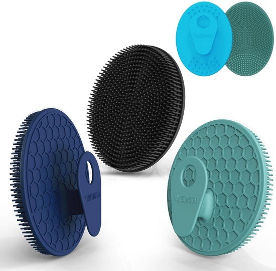 Scrubber per il Corpo con Silicona di Grado Alimentare, Penna Exfoliante morbida per Uomo e Donna, Pulizia Profonda per Tutti i Tipi di Pelle, Idoneo per la Igiene e Buona Schiuma (Nero + Verde Scuro +