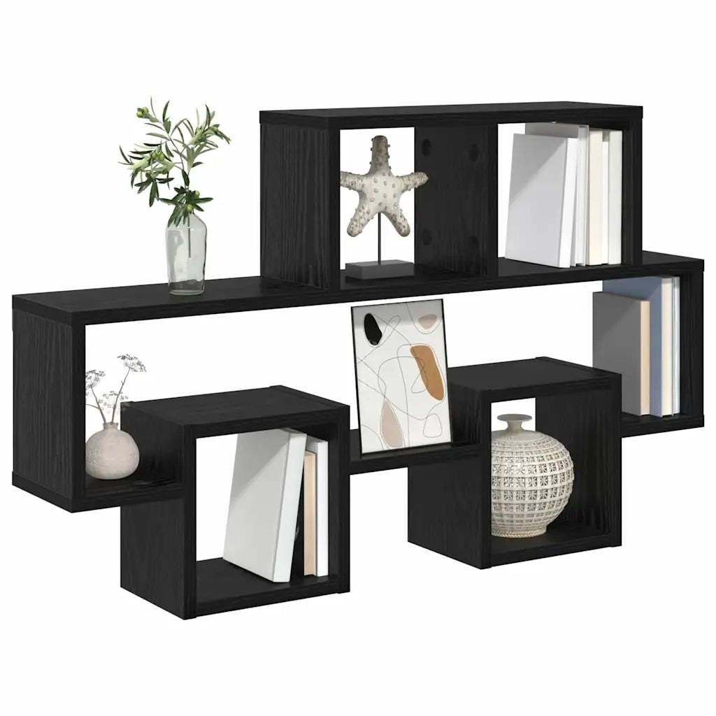 Scaffale da parete con lo scaffale Rovere nero 82 x 15 x 51 cm 875184