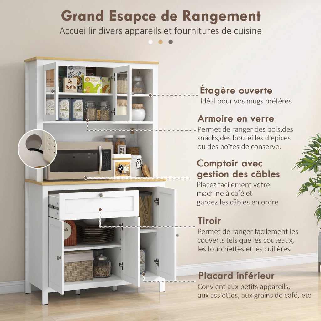 Buffet da cucina ¨C zephmum ¨C 5 ante 2 vetrate, 1 cassetto, bianco, 180 cm