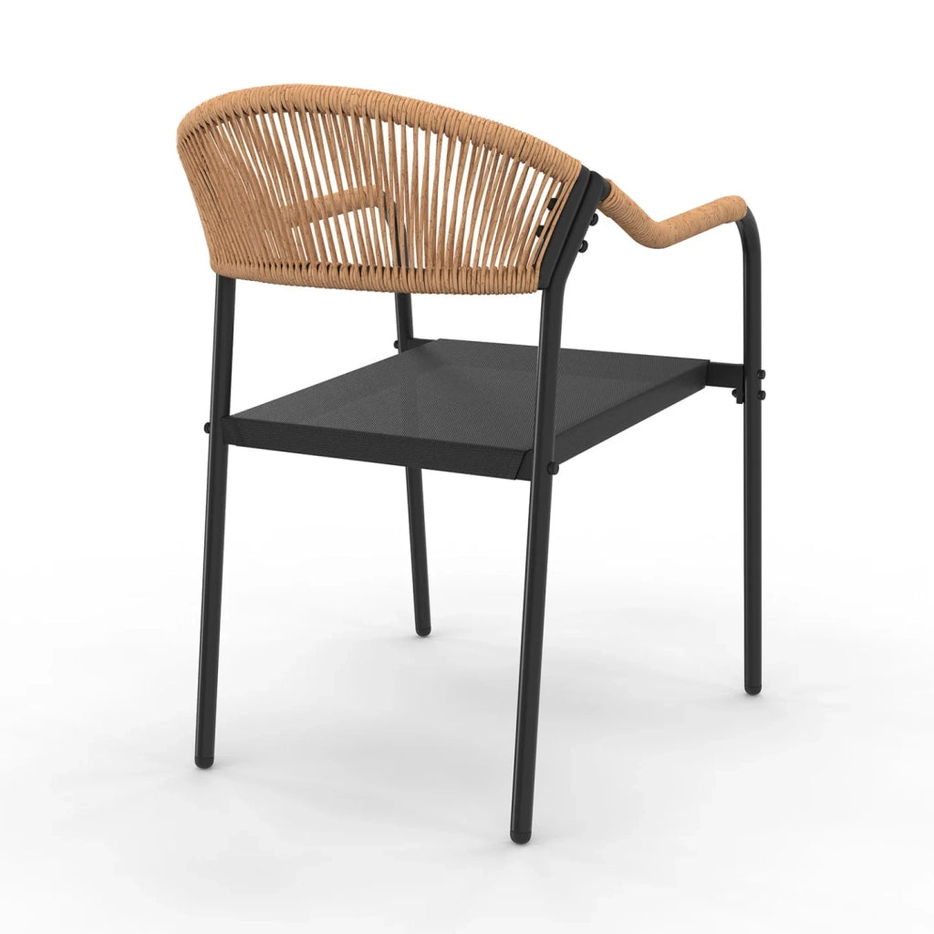 IDMarket - Set di 4 sedie da giardino MADEIRA: metallo, corda e textilene nero e rattan chiaro