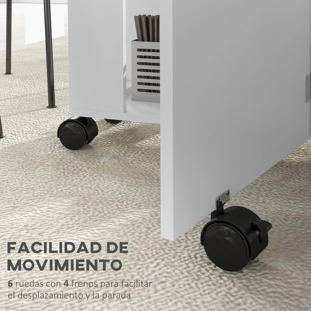 Tavolo Pieghevole con Ruote e Ripiani ¨C Zephmum ¨C Bianco 120x60x77 cm