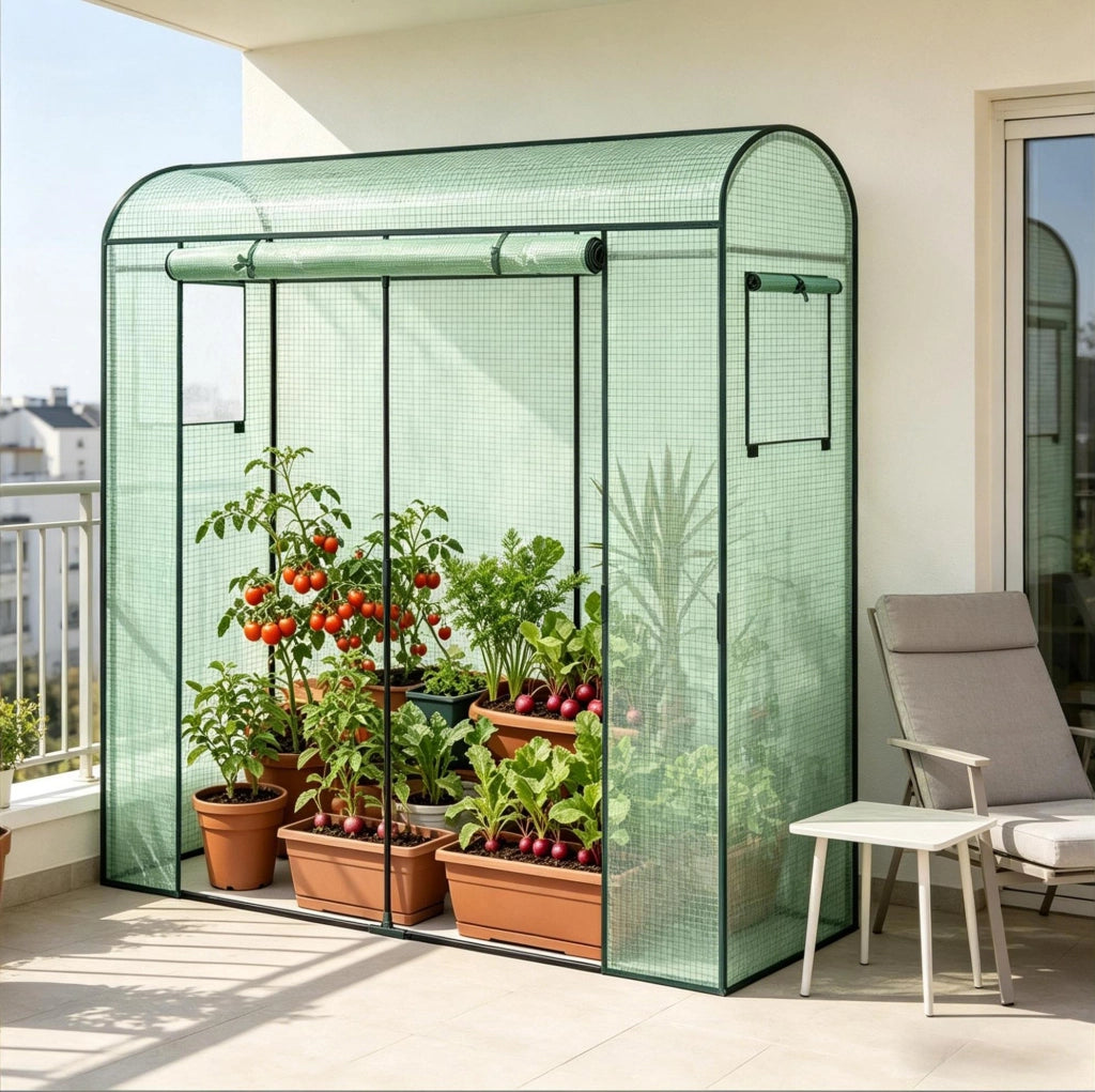 Serra da giardino verde 170x68x200 cm con copertura in PE