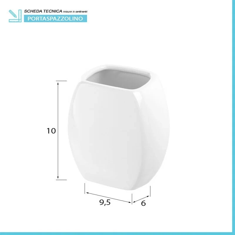 Set accessori bagno da appoggio dispenser e porta spazzolini in ceramica bianco