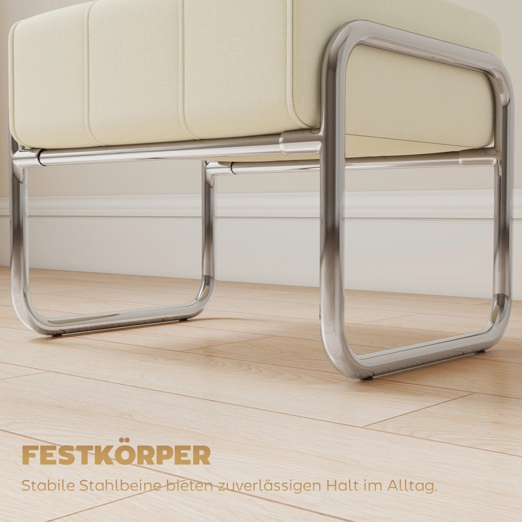 Pouf Poggiapiedi ¨C Xylo ¨C Tessuto Chenille Beige con Gambe in Metallo