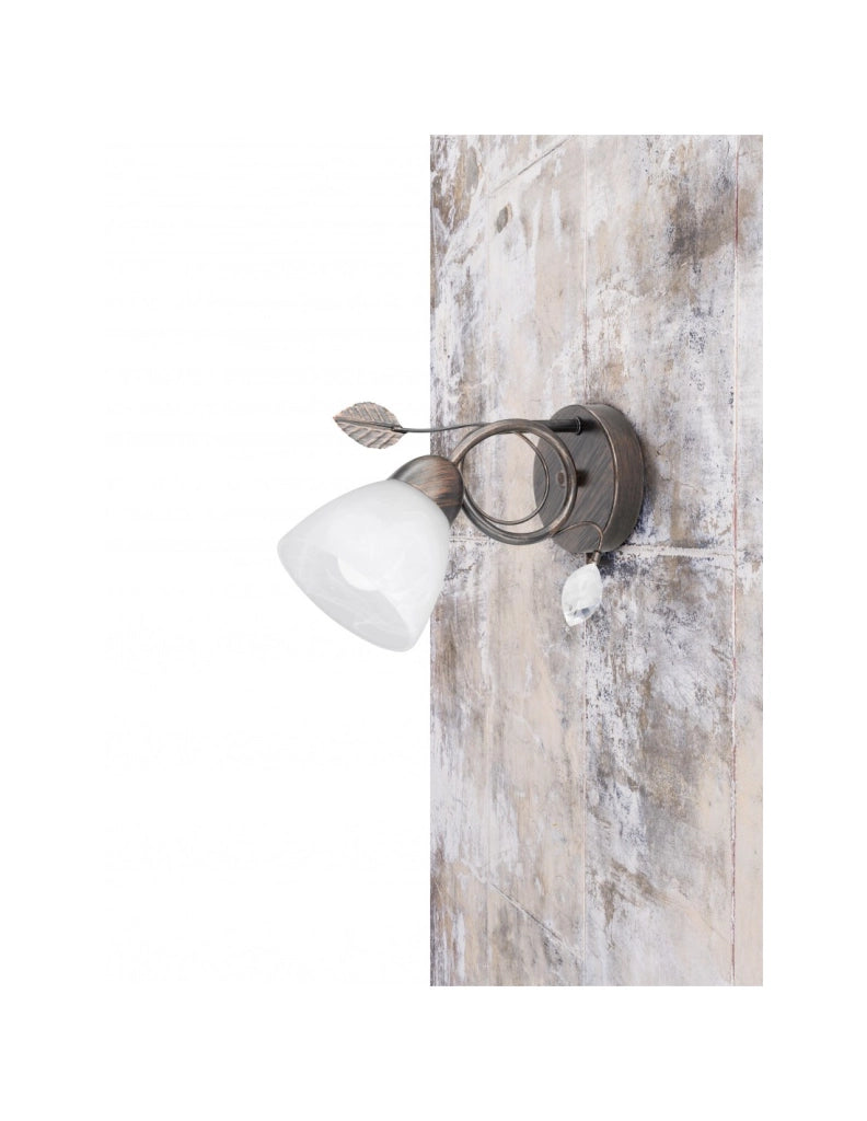 Applique 1xE14 Traditio Ruggine Coppa Vetro Bianco L12 cm Trio Lighting
