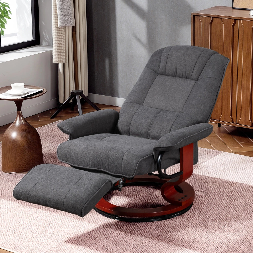 Poltrona Relax Reclinabile Girevole con Poggiapiedi in Tessuto Grigio ¨C Minimal ¨C Legno