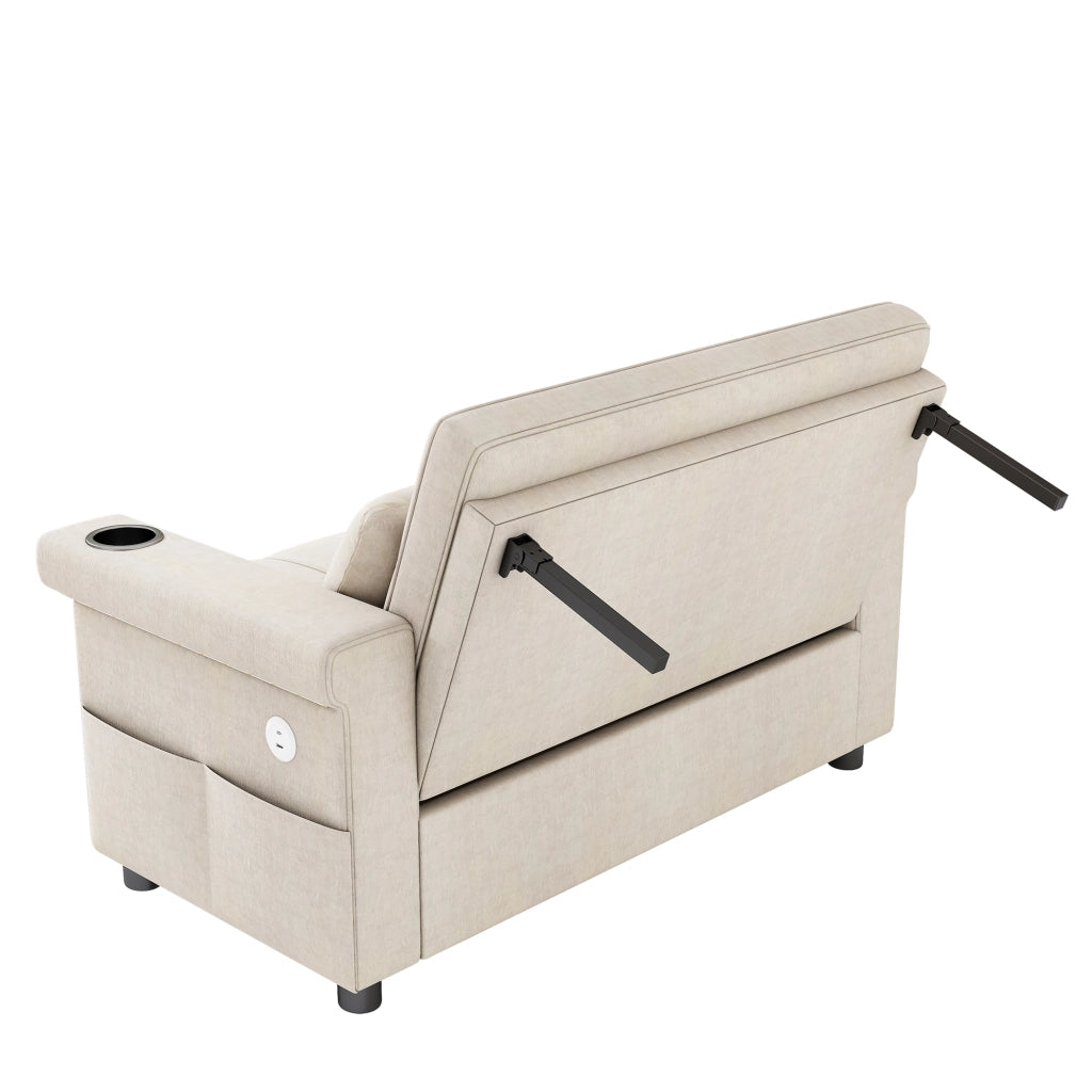 Divano letto 2 posti - con schienale regolabile; LED; USB e portabicchieri - in chenille beige
