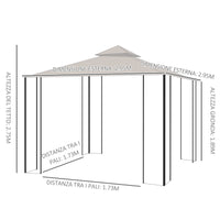 Gazebo da Giardino 3x3 m con Doppio Tettuccio in Metallo e Poliestere Beige