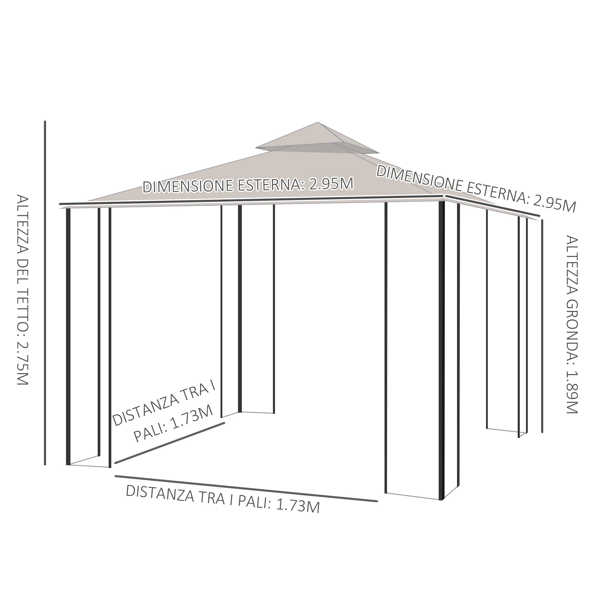 Gazebo da Giardino 3x3 m con Doppio Tettuccio in Metallo e Poliestere Beige