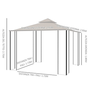 Gazebo da Giardino 3x3 m con Doppio Tettuccio in Metallo e Poliestere Beige