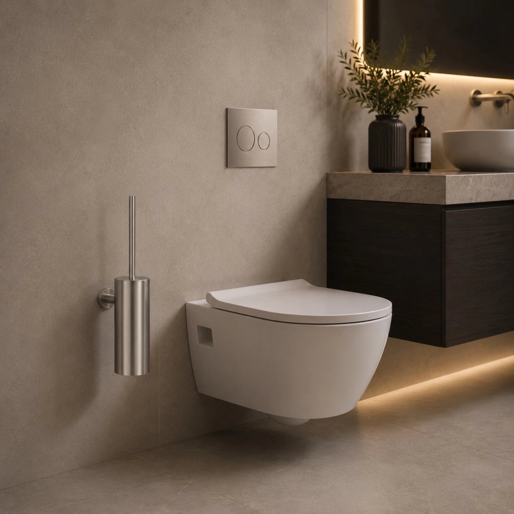 SINED Porta Scopino da Parete Sospeso in Acciaio Inox 316L Satinato per Ambienti Umidi e Contemporanei - Modello LEVANTE