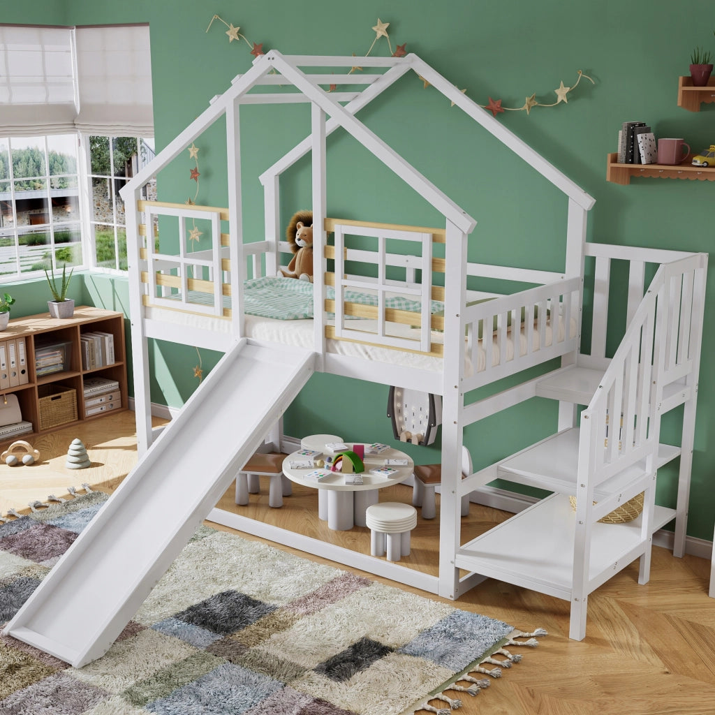 Letto a castello in legno bianco - Xylo - 90x200 con finestra