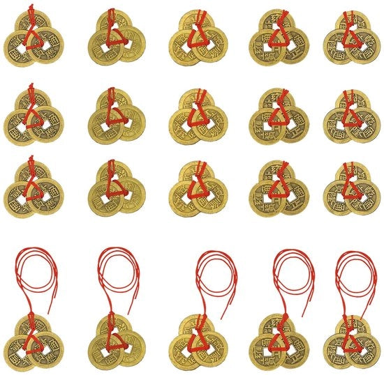 Munizioni da Fortuna in Cinese - 20 pezzi - I-Ching - Munizioni di Buona Fortuna - Stringa Rossa - Decorazione per Ufficio/Camera - Fortuna e Status