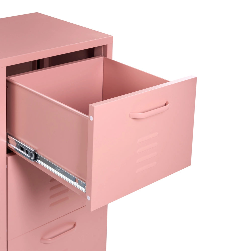 Armadietto in Acciaio con 3 Cassetti per Ufficio Stile Industriale Rosa Pesca