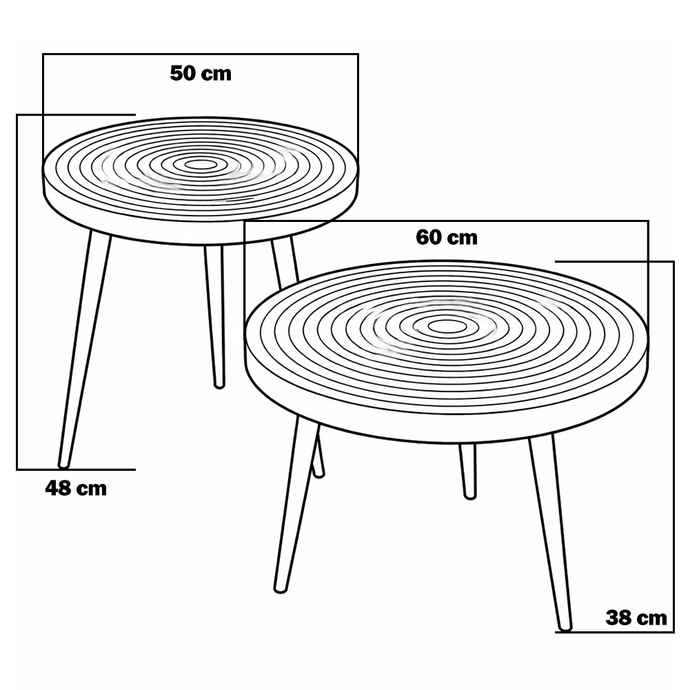 Set 2 Tavolini da Caffè Tondi Noce Design Industrial Tavoli da Soggiorno Rotondi
