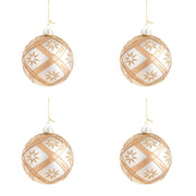 Palline di Natale in Vetro Bianche con Fiori e Diamanti Oro 10 cm 4 pz
