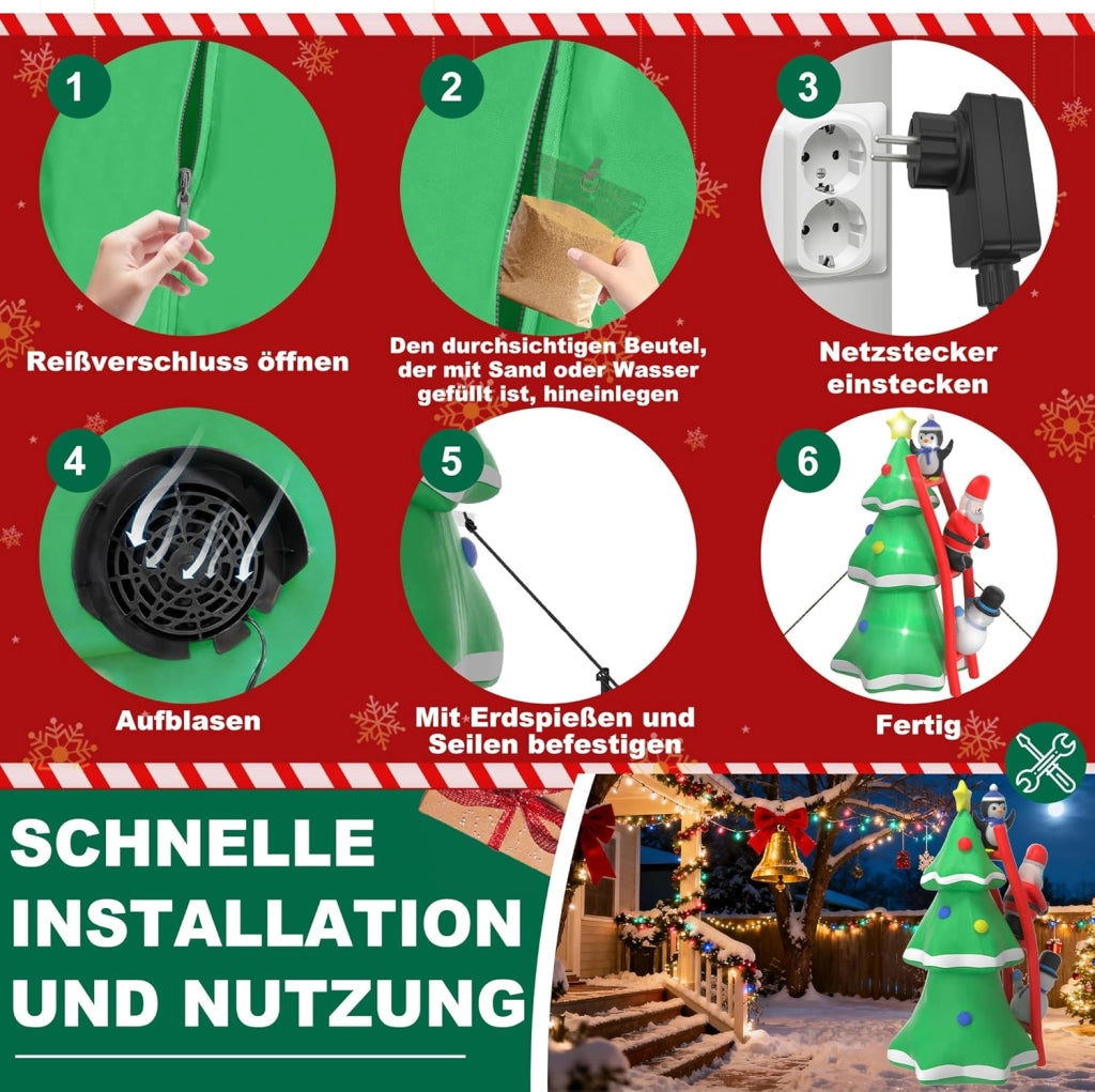 Albero di Natale gonfiabile con illuminazione e ventilatore silenzioso, 240 cm, figure di Natale gonfiabili, decorazione natalizia per interni ed esterni