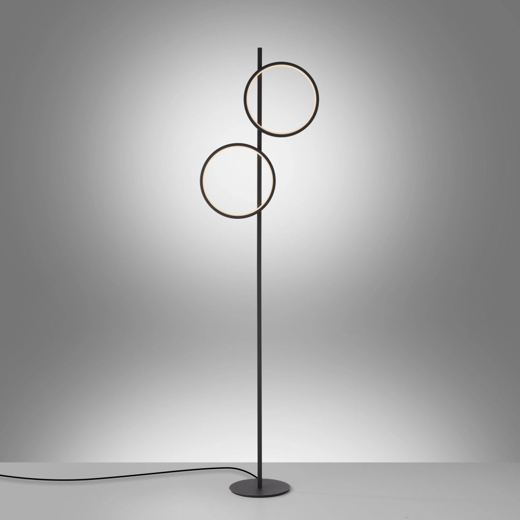 Lampada da terra nera moderna 2 anelli LED 24W Just Light