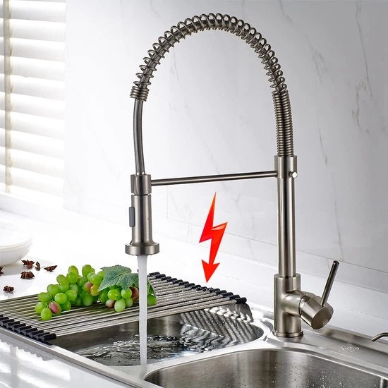 Mangiatutto a bassa pressione per cucina con un solo maniglione per lavastoviglie, lavatrice, getto a pioggia, getto a venturi, miscelatore, rubinetto cucina, rubinetto lavandino, finitura nichelata.