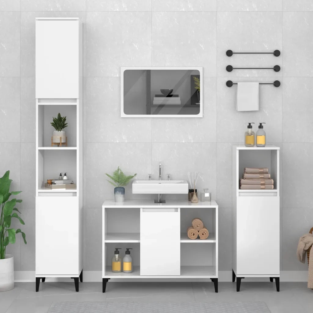 Mobile Lavabo Bianco Lucido 80x33x60 cm in Legno Multistrato 821294