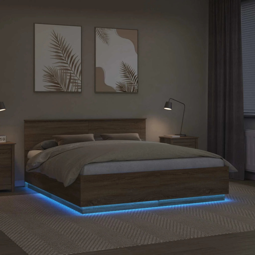 Struttura del letto con strisce LED Rovere Sonoma 180 x 200 cm 3408049