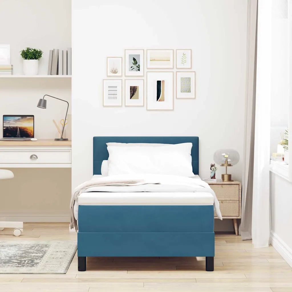 Letto a molle con materasso-Struttura Letto con Materasso Blu Scuro 90 x 190 cm Velluto 885261