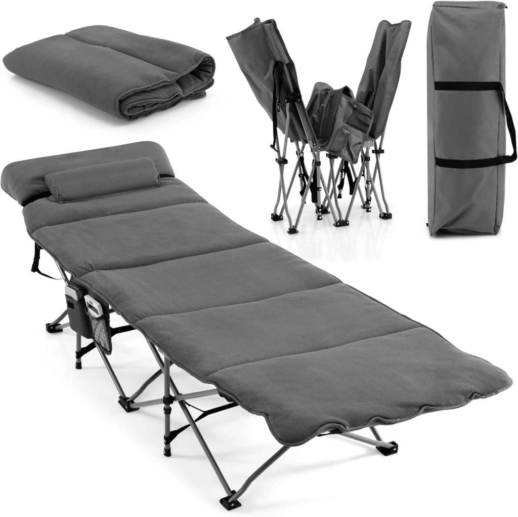 Lettino da campeggio pieghevole 190 x 67 x 50 cm, letto da campeggio con materasso rimovibile e cuscino, lettino da campeggio con borsa per il trasporto, antiscivolo, campeggio, viaggi