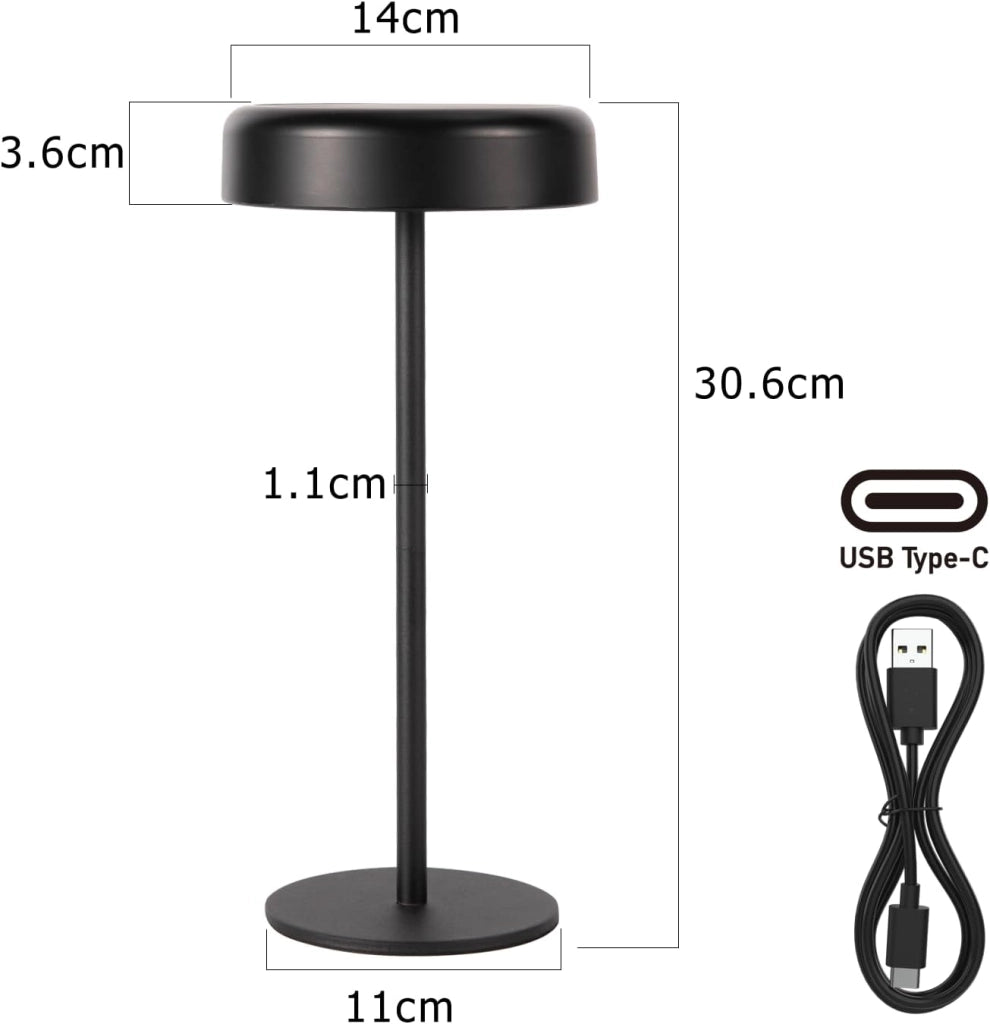 ZMH Lampada da tavolo LED nera touch dimmerabile 3600mAh batteria USB ricarica per comodino soggiorno