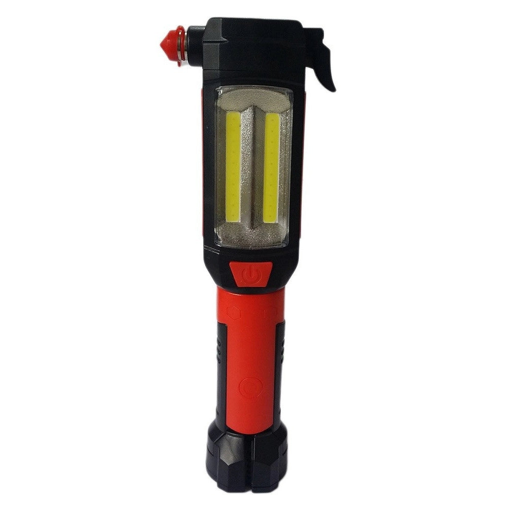 Trade Shop - Lampada Torcia Lavoro Calamita Led Ricaricabile Martello Rompi Vetro Cintura Usb -