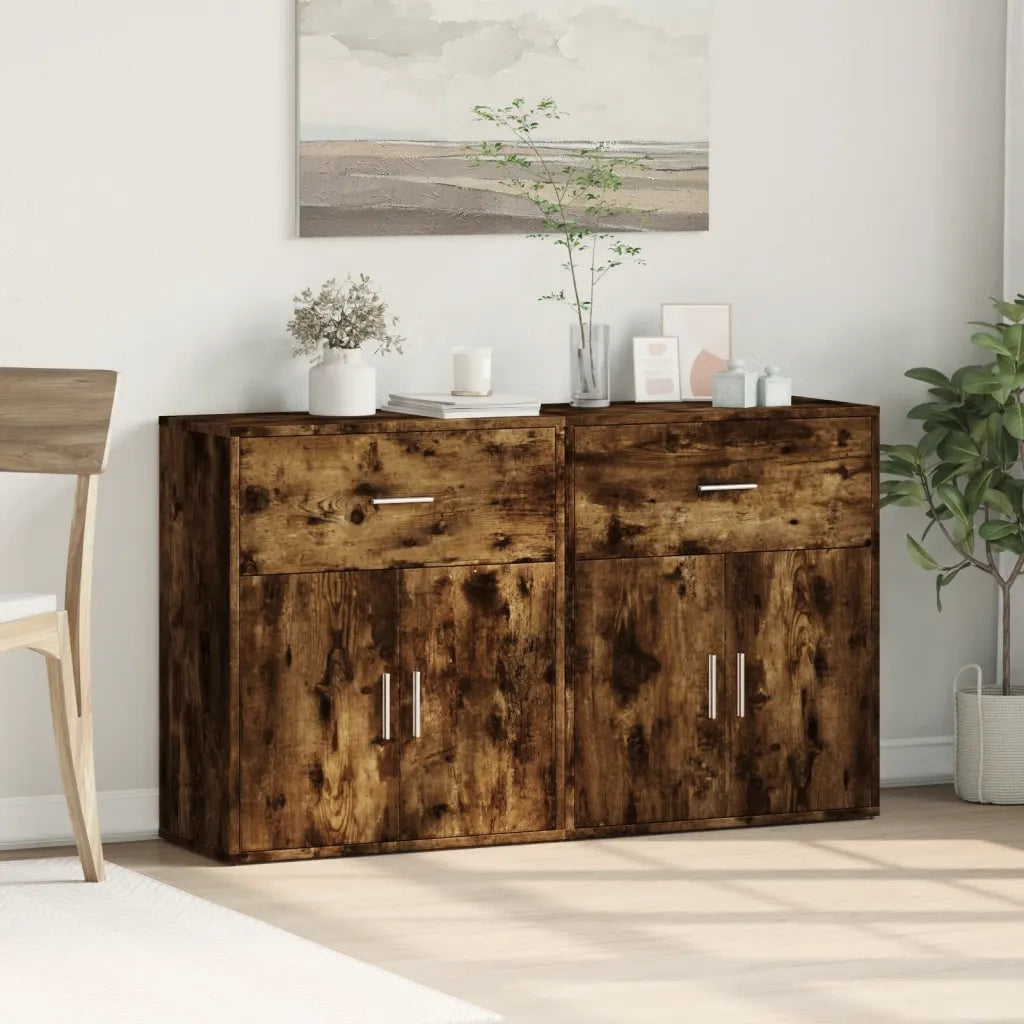 Credenze 2 pz | Madia | Buffet da pranzo | Armadio da pranzo Rovere Fumo 60x31x70 cm in Legno Multistrato