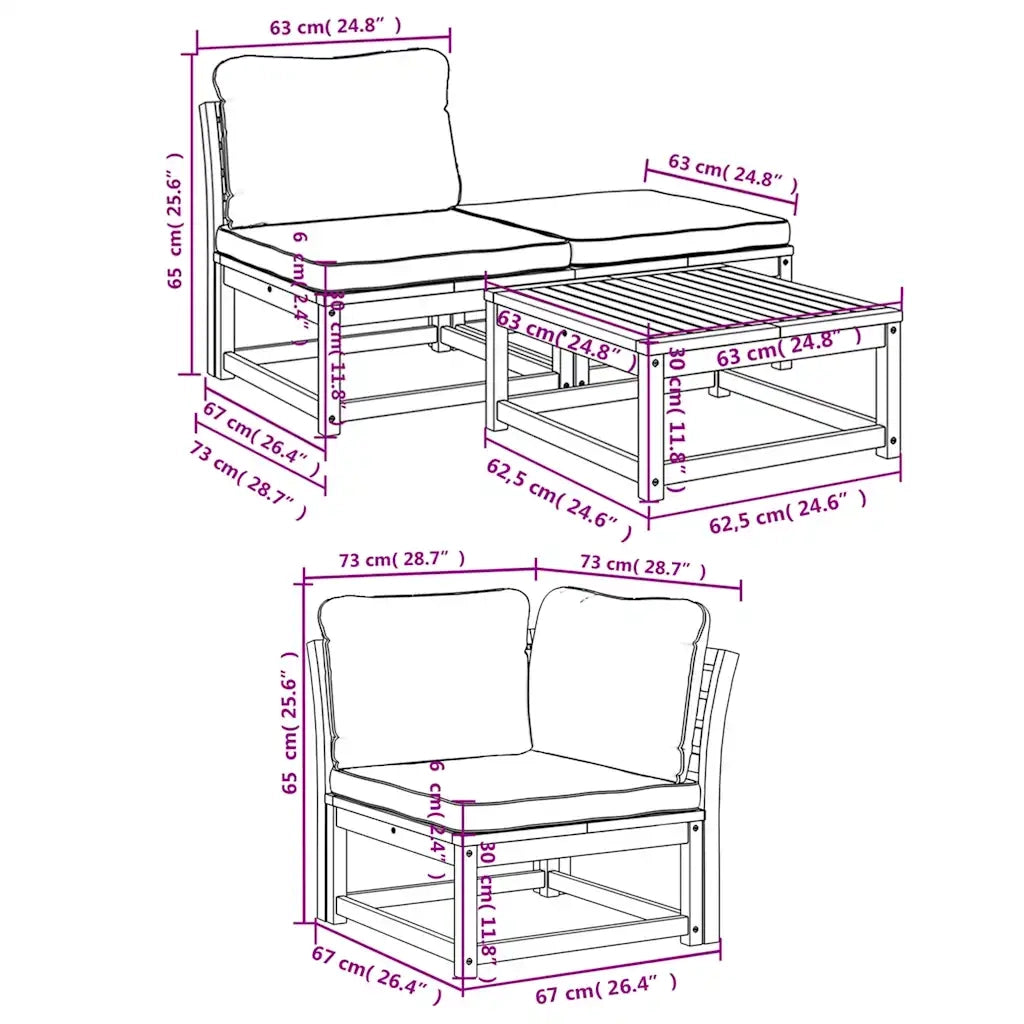Set Salotto da Giardino 4pz con Cuscini Legno Massello Acacia 3214307