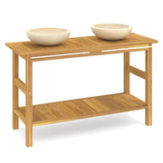 Mobile da bagno 132 x 45 x 75 cm e lavandini in marmo crema teak massello 02_0006551